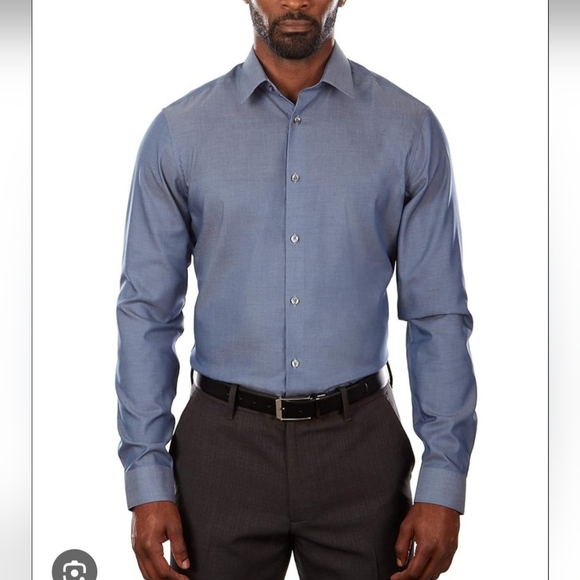 CK CALVIN KLEIN MEN'S BLUE SLIM FIT DRESS SHIRT NON IRON SIZE 17.5   32/33 - Picture 1 of 9